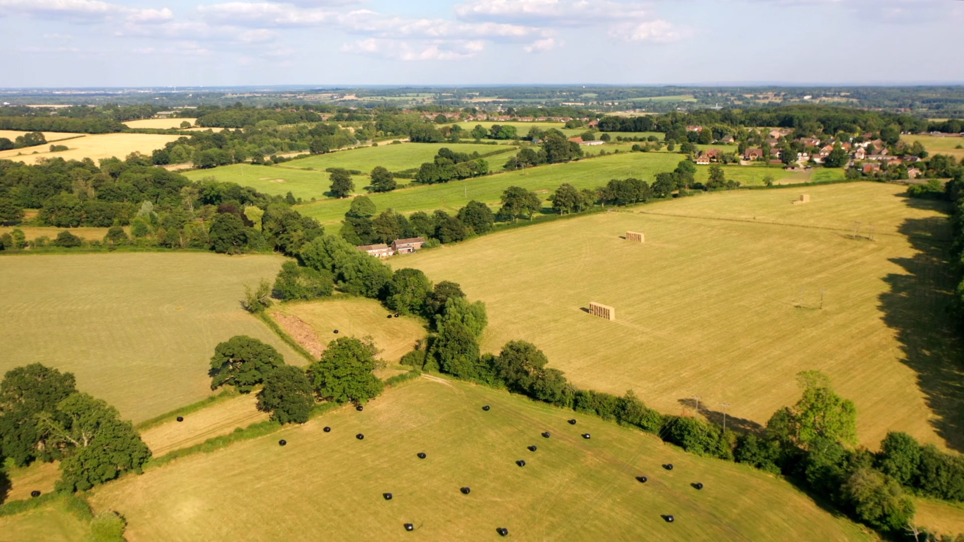 Aerial view over fields.